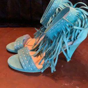 Turquoise size 9 bijou New York Fringe ankle sandals
